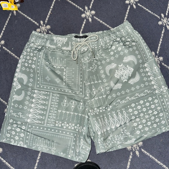 Mens Brand New Forever 21 Gray/Green Bandanna Print Swim Shorts - Picture 1 of 4